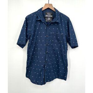 Broken Threads Button Up Shirt Men XL Navy Fish Bones Novelty Short Sleeve Pocke